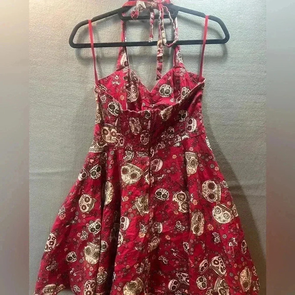 Hell Bunny Vixen Jasmin Sugar Skull Fit and Flare Dress Sz Small - Picture 3 of 6